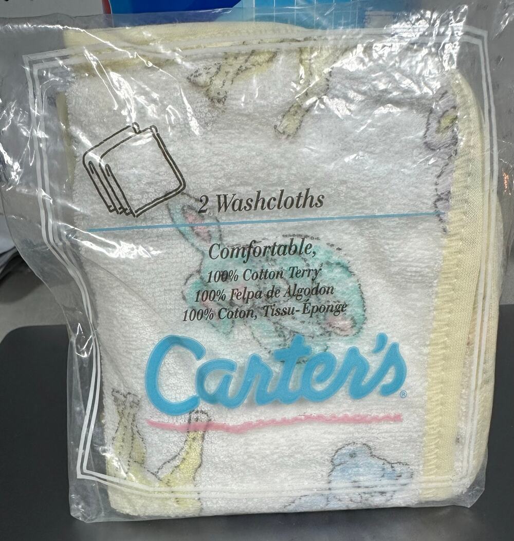 Vintage Carters Animal Print Terry Cloth Washcloth Pack of 2 New Unopened